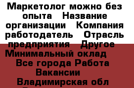 Маркетолог-можно без опыта › Название организации ­ Компания-работодатель › Отрасль предприятия ­ Другое › Минимальный оклад ­ 1 - Все города Работа » Вакансии   . Владимирская обл.,Вязниковский р-н